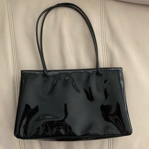 Black vinyl baguette style purse